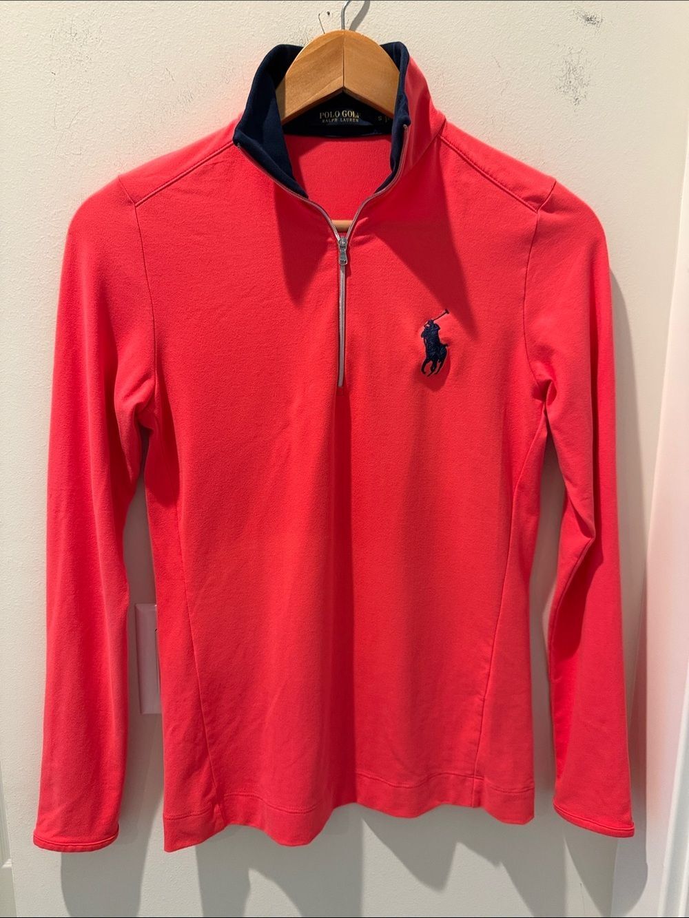 Ralph Lauren Polo Golf Coral Quarter Zip with Big Pony Navy Logo size Small